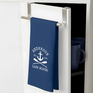 Linge De Cuisine Nautical Lake House Famille Ancre Oars Marine Bleu