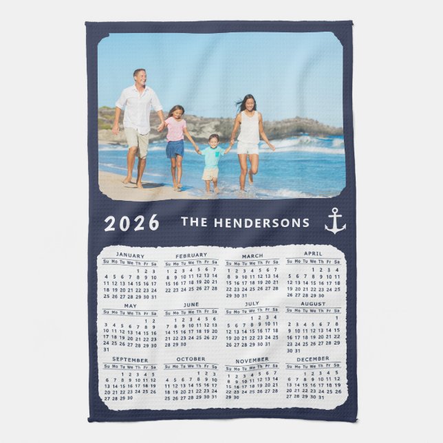 Linge De Cuisine Nautique 2026 Calendrier Famille Photo Marine Bleu (Vertical)