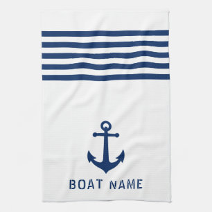 Linge De Cuisine Nautique Ancre Vintage Nom du bateau Marine Bleu B