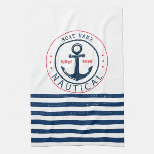 Linge De Cuisine Nautique, Nom du bateau, Ancre Bleu de la Marine