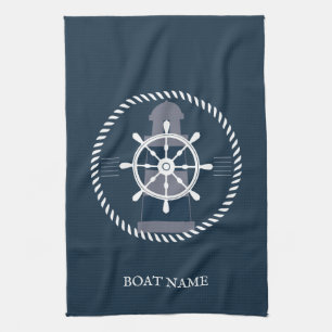 Linge De Cuisine Nautique personnalisé Nom de bateau Marine Bleu