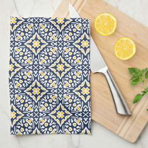 Linge De Cuisine Navy and Yellow Spanish Tile Pattern