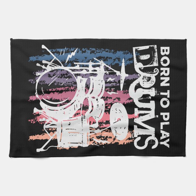 Linge De Cuisine Né Pour Jouer Drumming Rock Music Band Drumme (Horizontal)