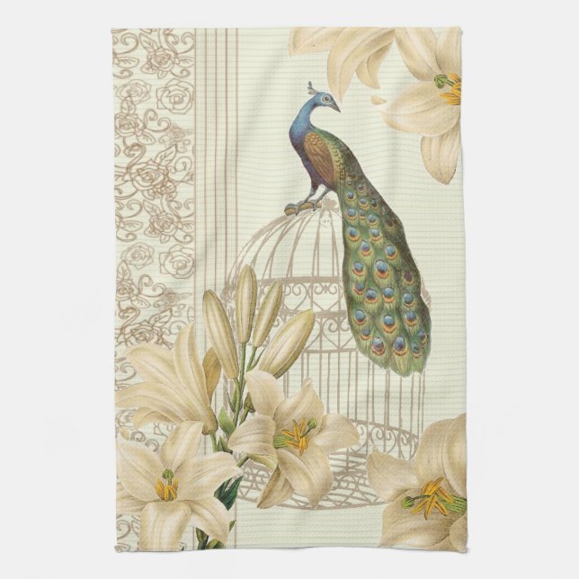 Linge De Cuisine nénuphar vintage paon (Vertical)