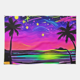 Linge De Cuisine Neon Night Beach