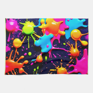 Linge De Cuisine Neon Paint Splatter Art Abstrait