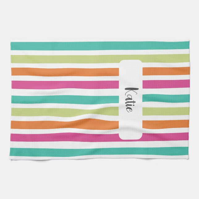 Linge De Cuisine Neon rainbow rayures amusant rétro (Horizontal)