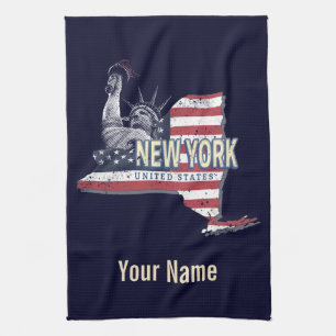 Linge De Cuisine New York State États-Unis Retro Carte Vintage USA