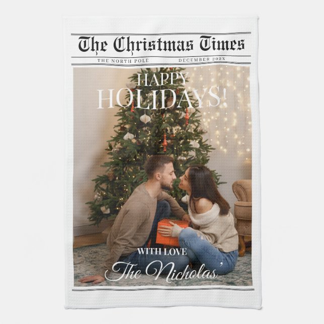 Linge De Cuisine Newspaper What A Year Black White Photo Christmas (Vertical)