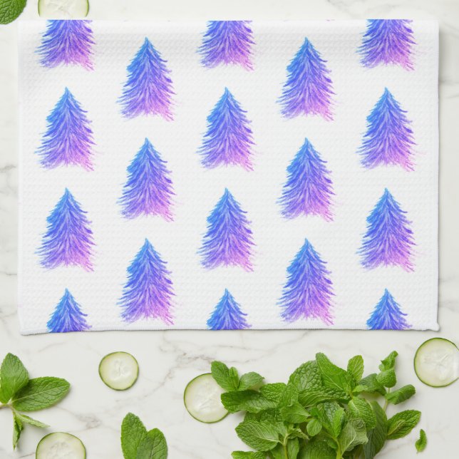 Linge De Cuisine Noël Arbre rose Aquarelle Motif vacances (Plié)