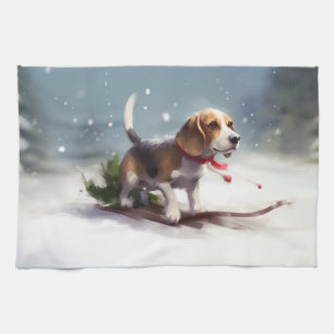 Linge De Cuisine Noël Beagle neige hiver