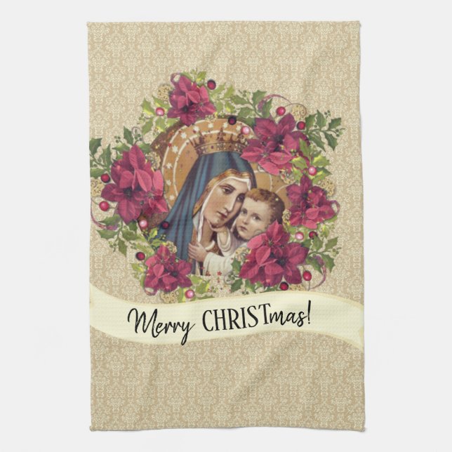 Linge De Cuisine Noël béni de Vierge Marie Jésus floral (Vertical)