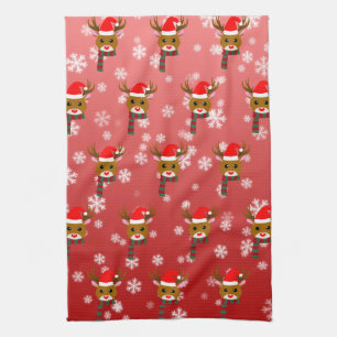 Linge De Cuisine Noël blanc Rudolph le renne à nez rouge