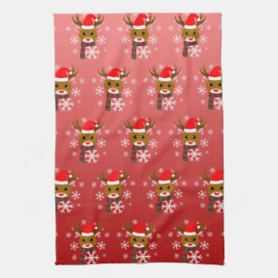 Linge De Cuisine Noël blanc Rudolph le renne à nez rouge