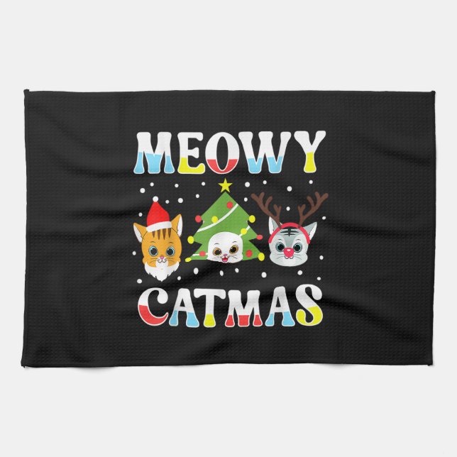 Linge De Cuisine Noël Chat Funny Xmas Chats Meowy Catmas (Horizontal)