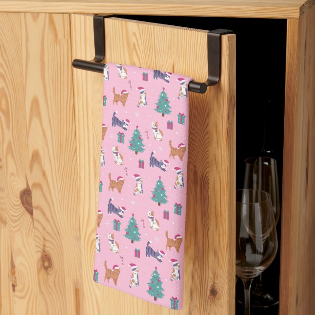Linge De Cuisine Noël Chats et arbres Motif de vacances (Pliage en tiers)