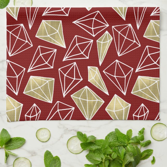 Linge De Cuisine Noël Chic Red Gold Diamonds (Plié)