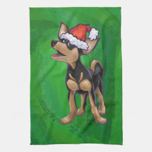 Linge De Cuisine Noël Chihuahua sur vert