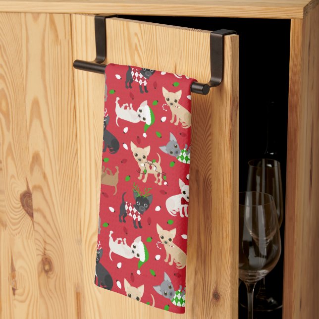 Linge De Cuisine Noël Chihuahua Tous les manteaux (Pliage en tiers)