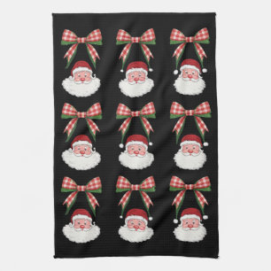 Linge De Cuisine Noël Coquette Bow Père Noël Vintage Xmas Retro