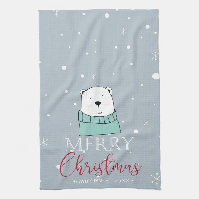 Linge De Cuisine Noël Cute Bear personnalisée (Vertical)