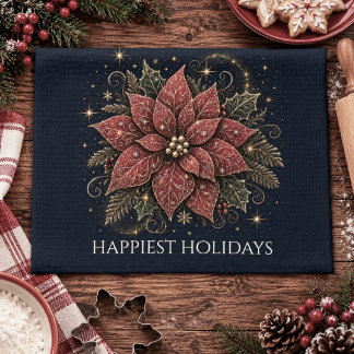 Linge De Cuisine Noël dans les Étoiles | Poinsettia