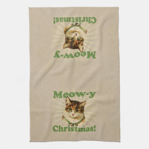 Linge De Cuisine Noël de meow-y, animal mignon de chat de vacances