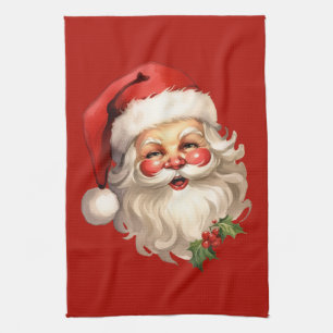 Linge De Cuisine Noël de style rétro Holly Jolly Santa Claus