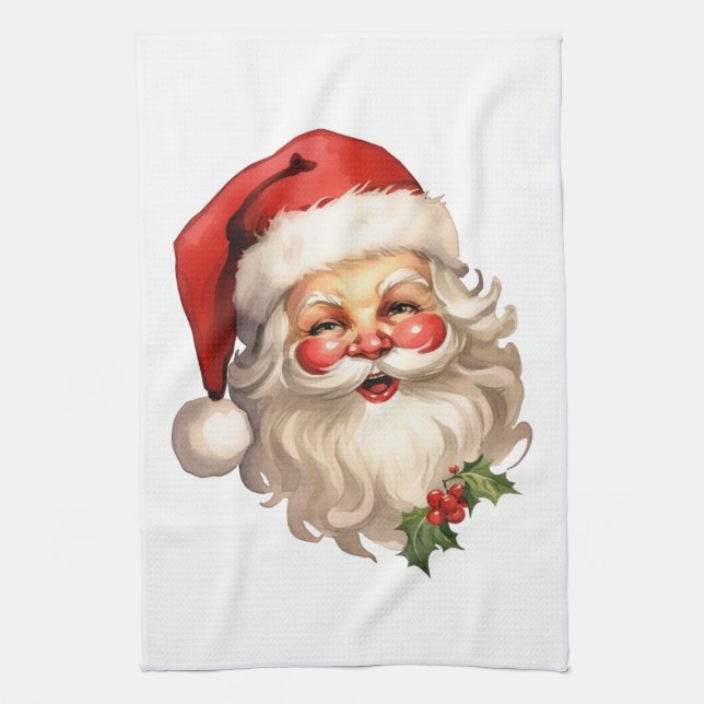 Linge De Cuisine Noël de style rétro Holly Jolly Santa Claus (Vertical)