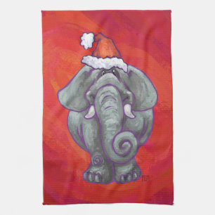 Linge De Cuisine Noël d'éléphant sur le rouge