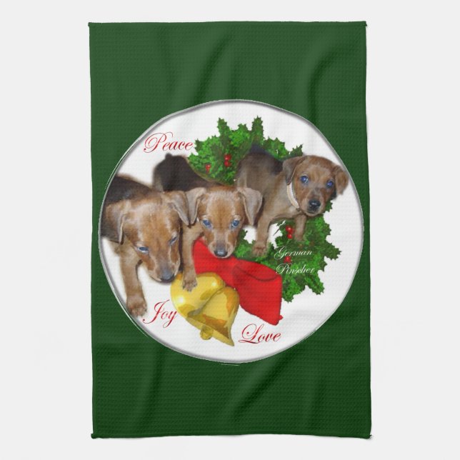Linge De Cuisine Noël des chiots allemands Pinscher (Vertical)