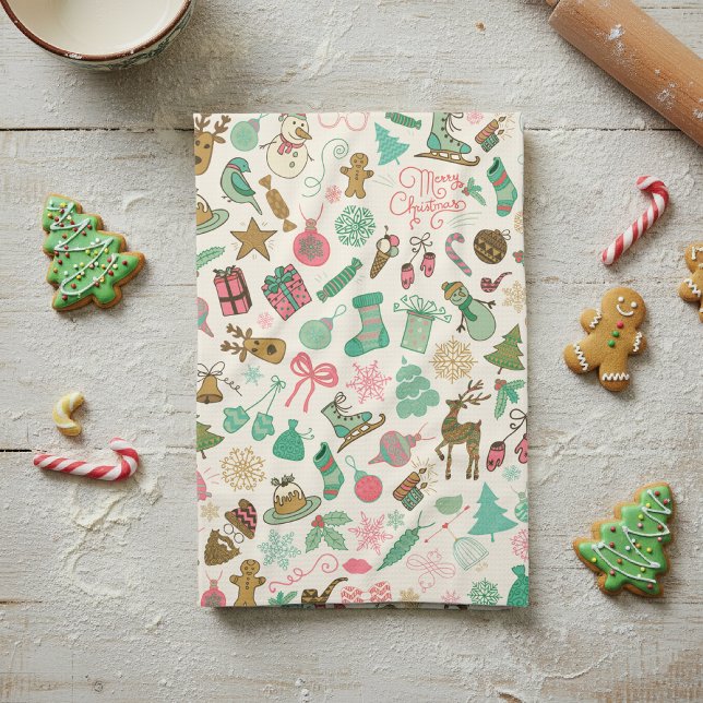 Linge De Cuisine Noël des gribouillis rétro (Créateur téléchargé)