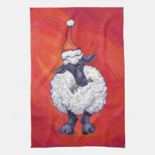 Linge De Cuisine Noël des moutons sur rouge