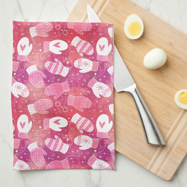 Linge De Cuisine Noël d'hiver Mittens Motif en rose (Quart Plié)