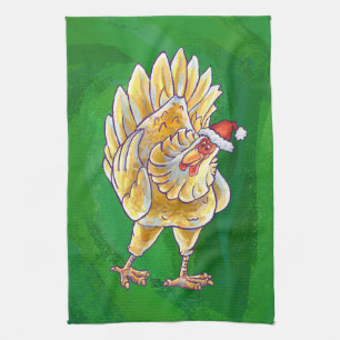 Linge De Cuisine Noël Du Poulet Sur Vert