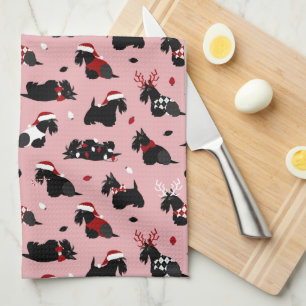 Linge De Cuisine Noël écossais Terrier rose
