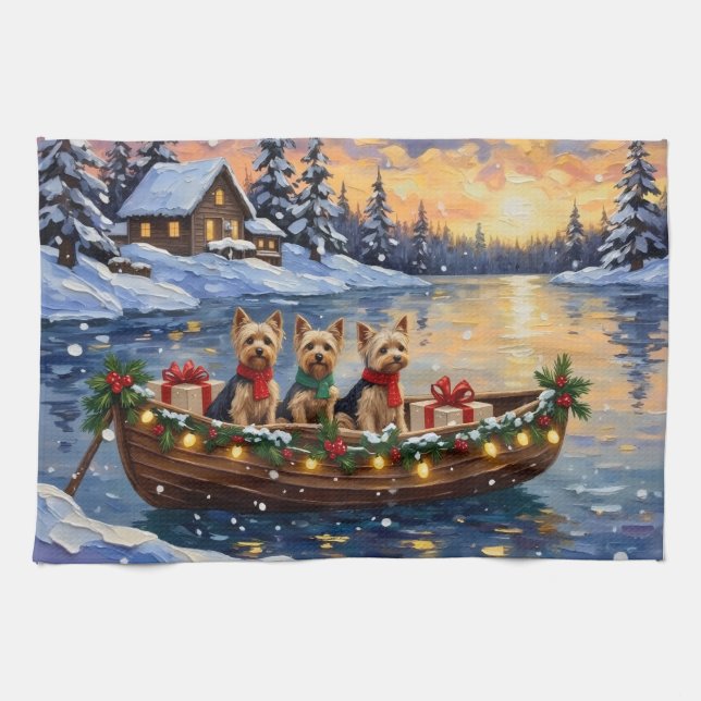 Linge De Cuisine Noël en bateau avec Yorkipoo (Horizontal)