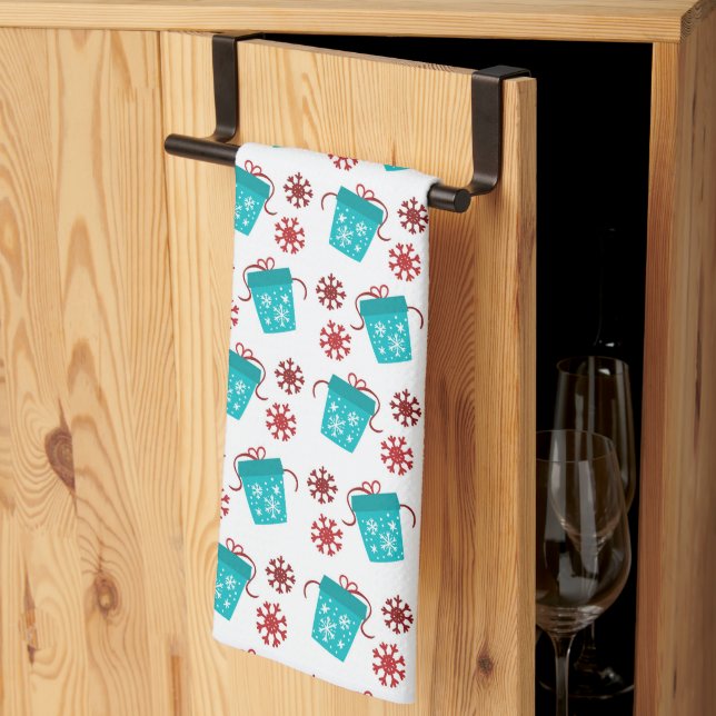 Linge De Cuisine Noël festif carrelé turquoise (Pliage en tiers)