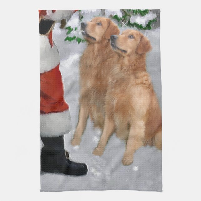 Linge De Cuisine Noël Golden Retriever (Vertical)