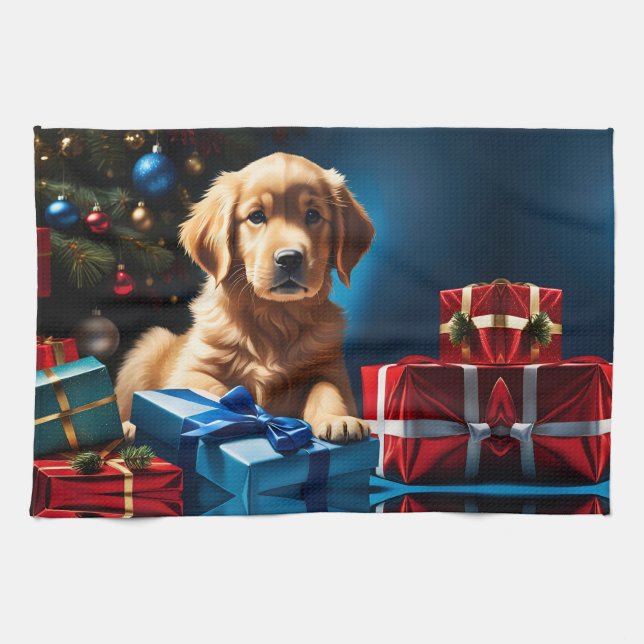 LINGE DE CUISINE NOËL GOLDEN RETRIEVER PUPPY (Horizontal)