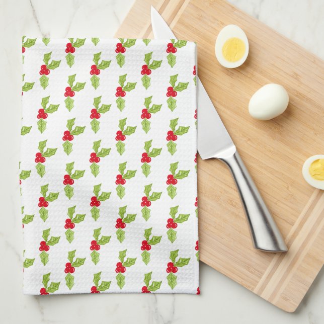 Linge De Cuisine Noël Holly Mistletoe Festive Paix Amour Joie (Quart Plié)