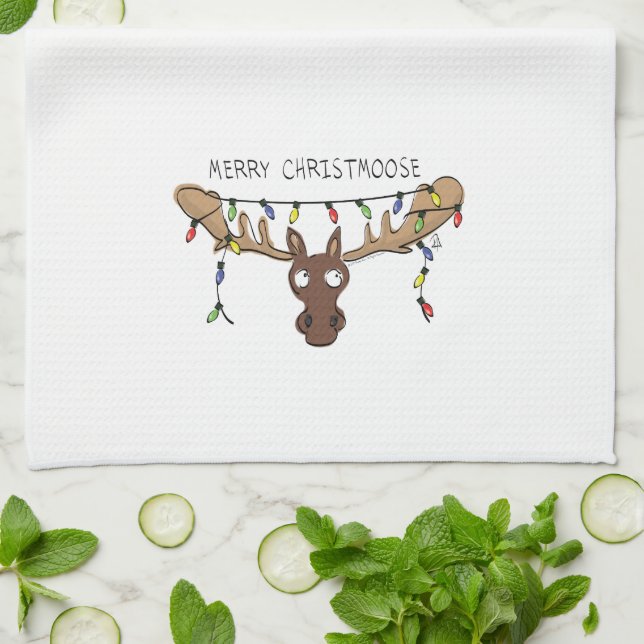Linge De Cuisine Noël Moose Cute Amusant Animal de Noël (Plié)