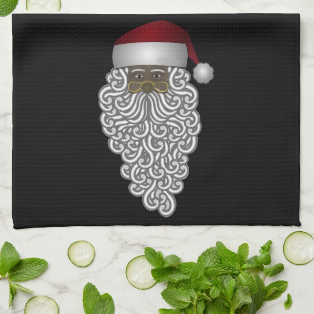 Linge De Cuisine Noël noir du Père Noël africain américain (Plié)