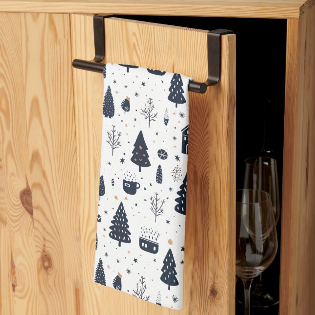 Linge De Cuisine Noël Noir Neutre Moderne Vacances Minimales (Pliage en tiers)