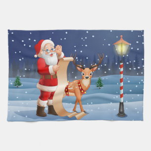 Linge De Cuisine Noël Père Noël Et Rennes