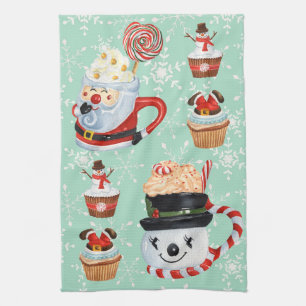 Linge De Cuisine Noël Père Noël & Snowman Hot Cocos & Cupcakes