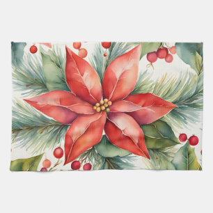 Linge De Cuisine Noël Poinsettia et Holly Berries