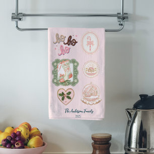 Linge De Cuisine Noël Rose Vert Rétro