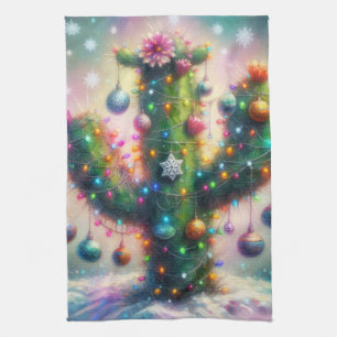 Linge De Cuisine Noël Saguaro Cactus Whimsical Snowflakes