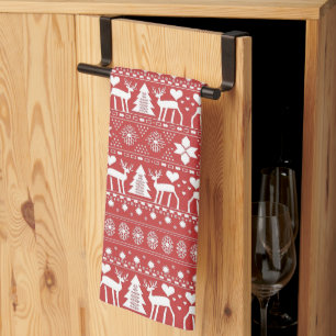 Linge De Cuisine Noël scandinave rouge et blanc hiver nordique